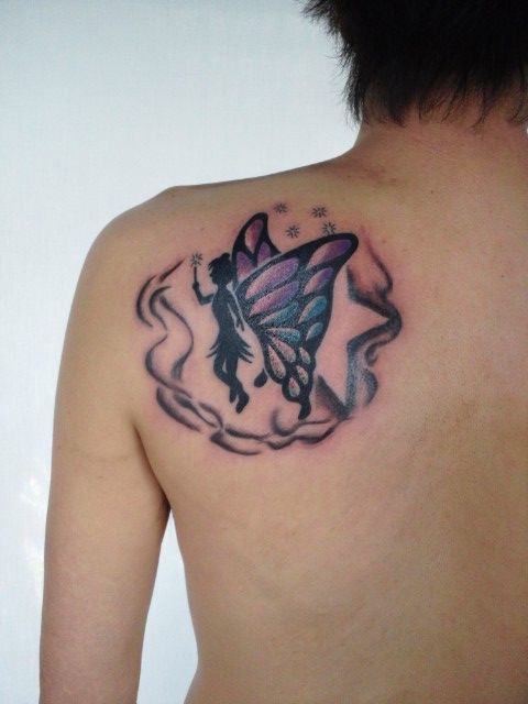 ティンカーベル,肩,蝶タトゥー/刺青デザイン画像