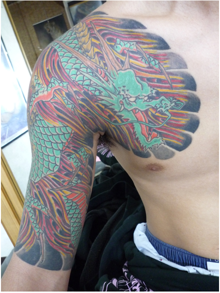 太鼓,五分袖,龍タトゥー/刺青デザイン画像