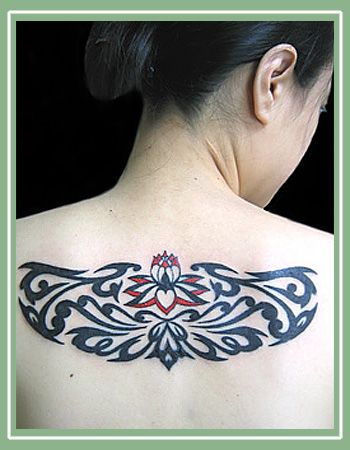 女性,背中,蓮,トライバルタトゥー/刺青デザイン画像