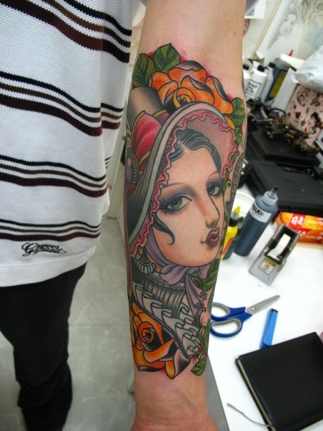 腕,カラー,腕,薔薇タトゥー/刺青デザイン画像