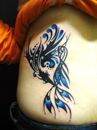 女性,腰,鳳凰,トライバルタトゥー/刺青デザイン画像