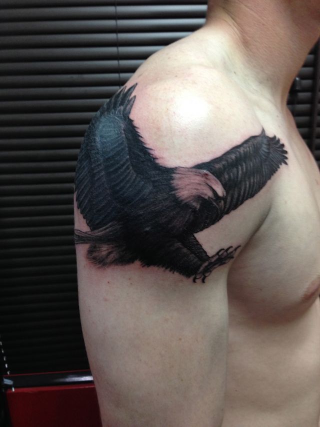腕,肩,鷲,ブラック＆グレイタトゥー/刺青デザイン画像