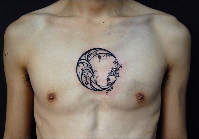 男性,トライバル,桜,月タトゥー/刺青デザイン画像