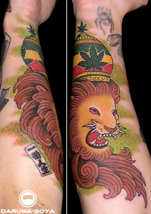 腕,ライオン,動物タトゥー/刺青デザイン画像