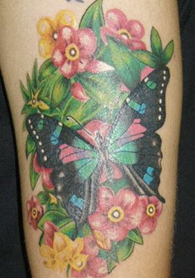 腕,蝶,バタフライ,フラワー,花タトゥー/刺青デザイン画像