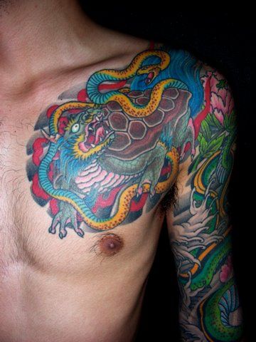 太鼓,玄武,牡丹タトゥー/刺青デザイン画像