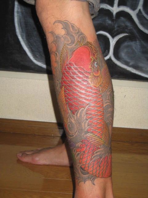 足,カラー,鯉タトゥー/刺青デザイン画像