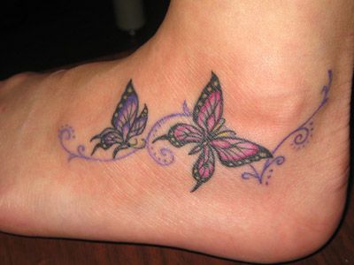 女性,足,蝶,トライバルタトゥー/刺青デザイン画像