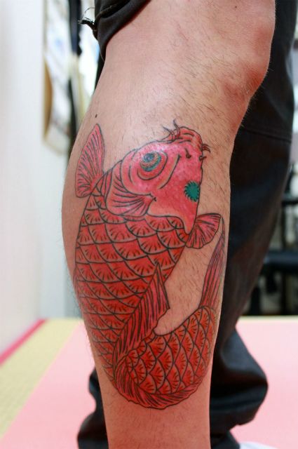 ふくらはぎ,鯉,カラータトゥー/刺青デザイン画像