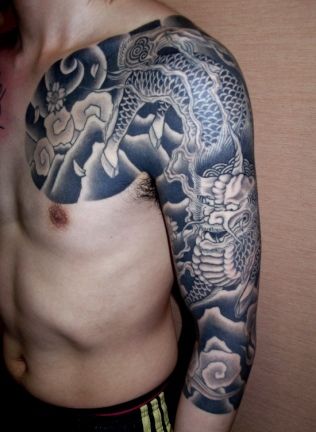 背中,腕,麒麟,カラー,烏彫りタトゥー/刺青デザイン画像