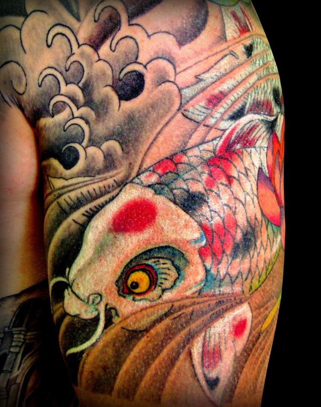 鯉,腕,カラータトゥー/刺青デザイン画像
