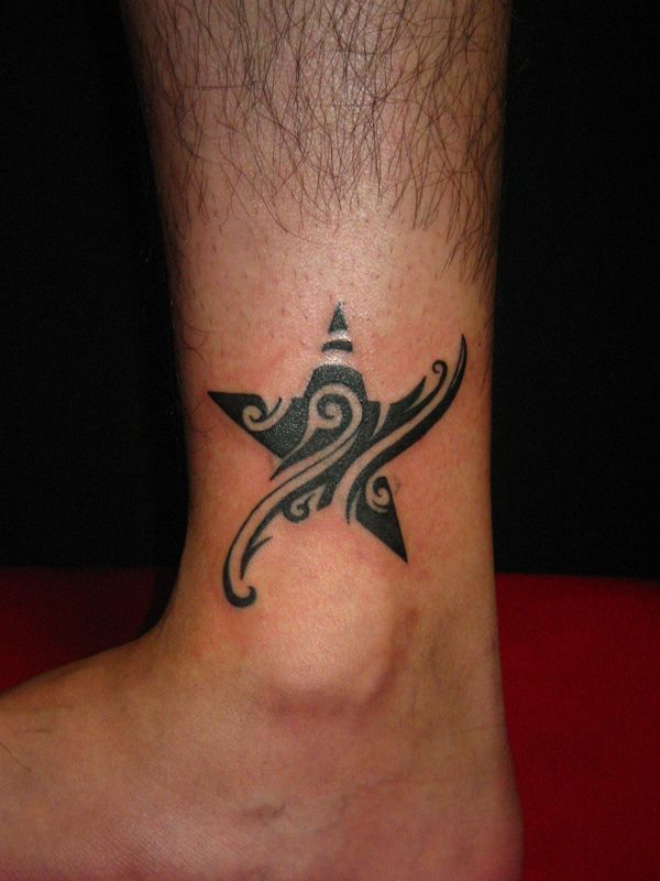 足首,星,トライバル,スタータトゥー/刺青デザイン画像