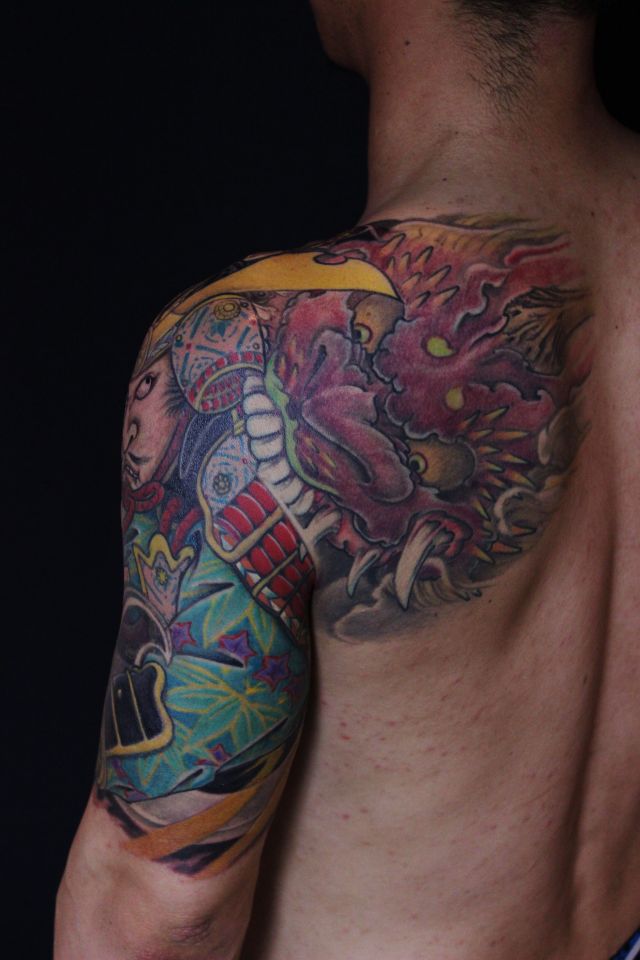 酒呑童子,肩,カラータトゥー/刺青デザイン画像