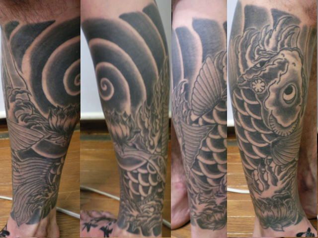 足,額,鯉,ブラック＆グレータトゥー/刺青デザイン画像