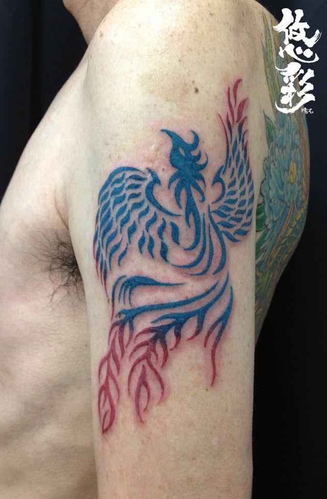腕,トライバル,鳳凰,カラータトゥー/刺青デザイン画像