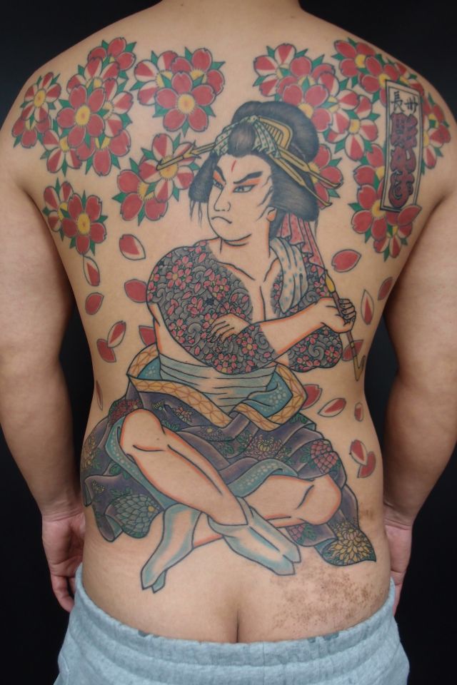 桜,カラー,背中タトゥー/刺青デザイン画像