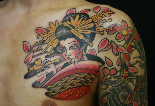 太鼓,着物,桜タトゥー/刺青デザイン画像
