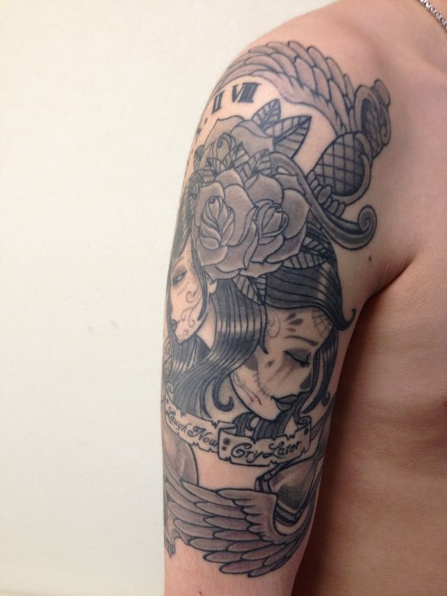 薔薇,ブラック＆グレー,腕タトゥー/刺青デザイン画像