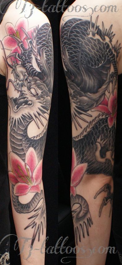 腕,龍,カラータトゥー/刺青デザイン画像