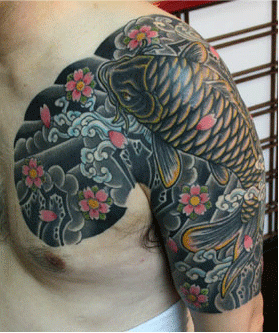 太鼓,五分袖,鯉,桜タトゥー/刺青デザイン画像