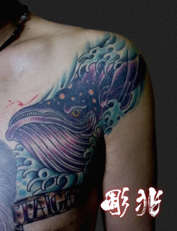 腕,クジラ,カラータトゥー/刺青デザイン画像