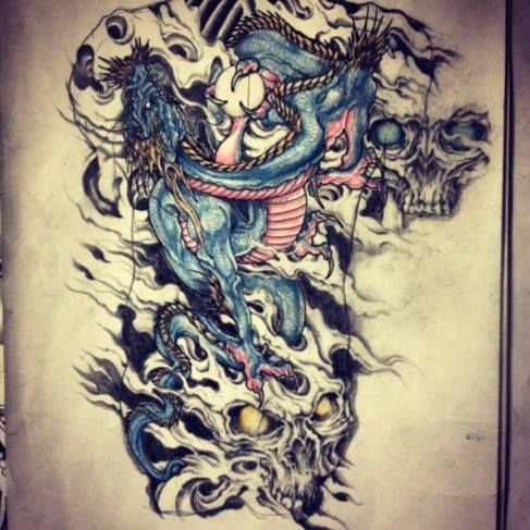 龍,カラータトゥー/刺青デザイン画像