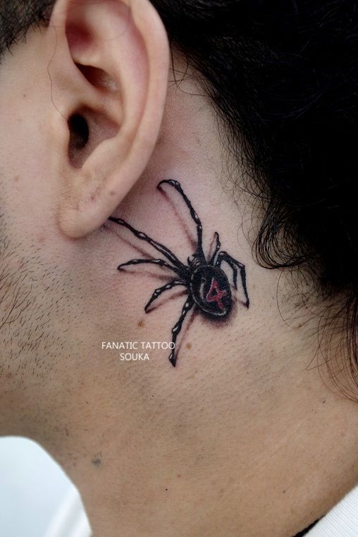 首,ワンポイント,蜘蛛タトゥー/刺青デザイン画像