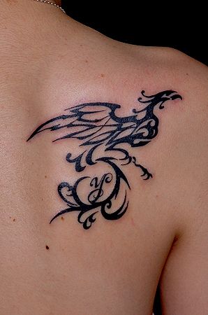 背中,鳳凰,トライバルタトゥー/刺青デザイン画像