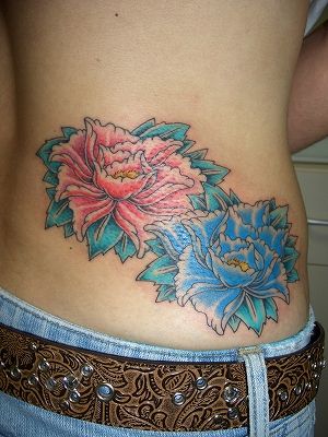 女性,腰,牡丹,花タトゥー/刺青デザイン画像