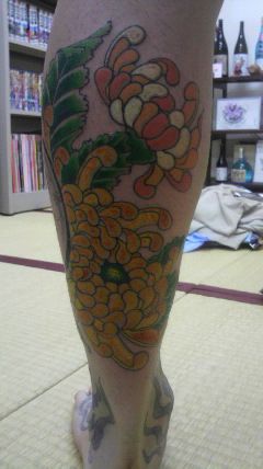 足,菊,花,植物タトゥー/刺青デザイン画像