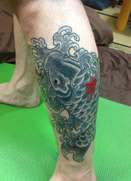 鯉,カラー,紅葉タトゥー/刺青デザイン画像