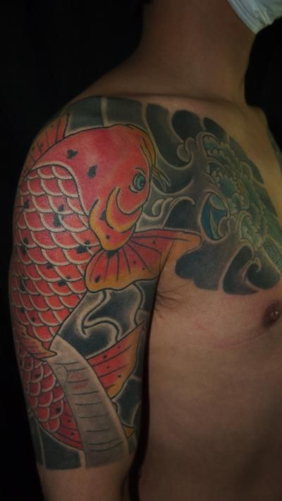 腕,鯉,額,カラータトゥー/刺青デザイン画像