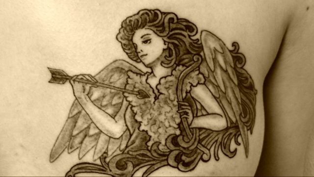 天使,エンジェル,ブラック＆グレータトゥー/刺青デザイン画像