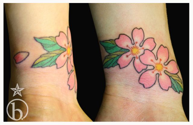 女性,腕,桜,ワンポイントタトゥー/刺青デザイン画像