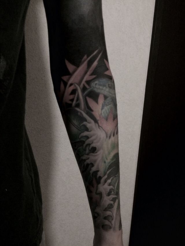 腕,蛇,ブラック＆グレイ,カラータトゥー/刺青デザイン画像