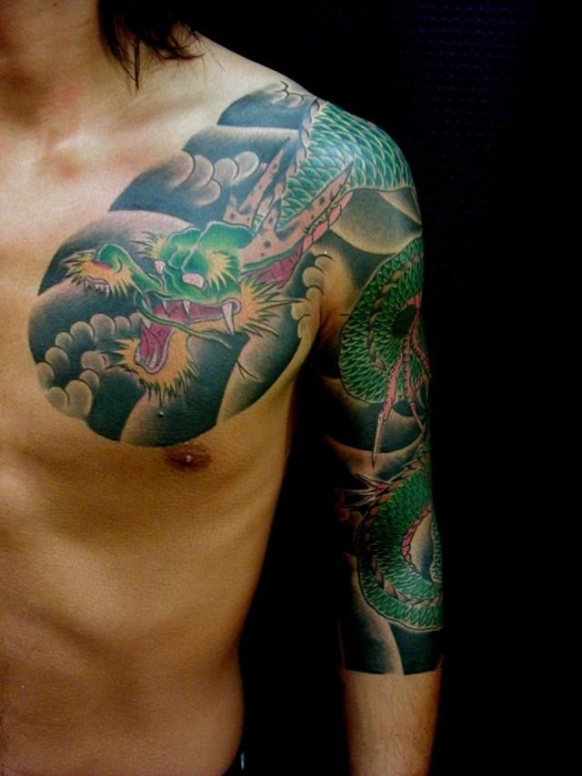 腕,龍,カラータトゥー/刺青デザイン画像
