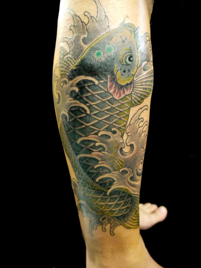 足,鯉,のぼり鯉,カラータトゥー/刺青デザイン画像