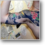 太鼓,五分袖,牡丹タトゥー/刺青デザイン画像