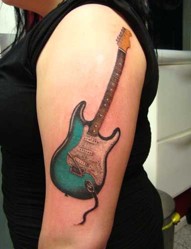 ギター,カラー,腕タトゥー/刺青デザイン画像