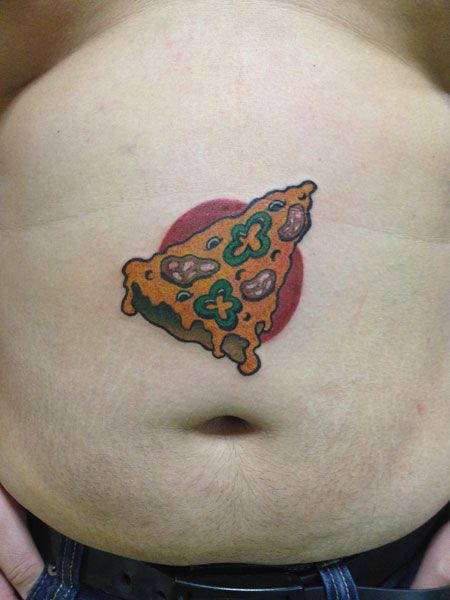 腹,ピザ,カラー,ワンポイントタトゥー/刺青デザイン画像