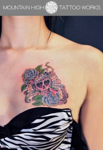 女性,スカル,カラータトゥー/刺青デザイン画像