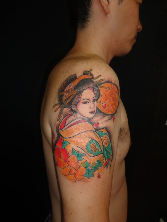 腕,花魁,カラータトゥー/刺青デザイン画像