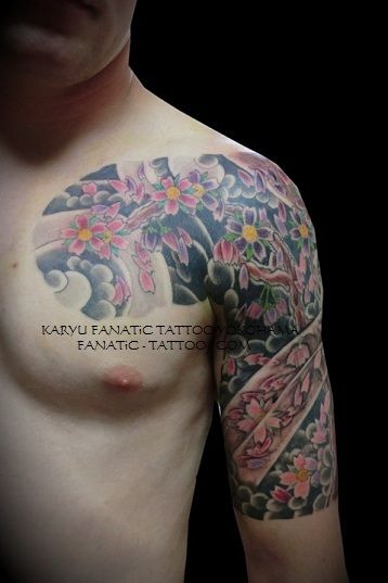 太鼓,五分袖,桜タトゥー/刺青デザイン画像