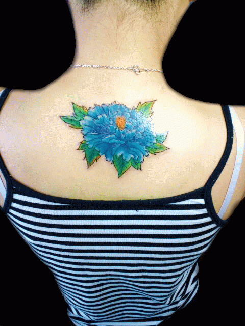 女性,背中,牡丹タトゥー/刺青デザイン画像
