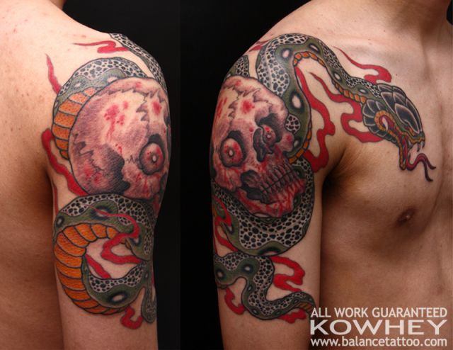 蛇,肩,龍,スカル,骸骨タトゥー/刺青デザイン画像