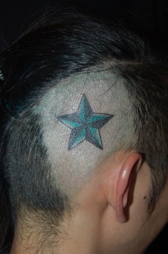星,頭タトゥー/刺青デザイン画像