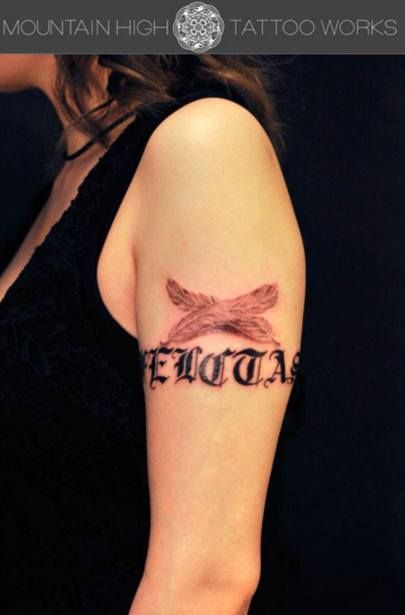 腕,女性,羽,カラータトゥー/刺青デザイン画像
