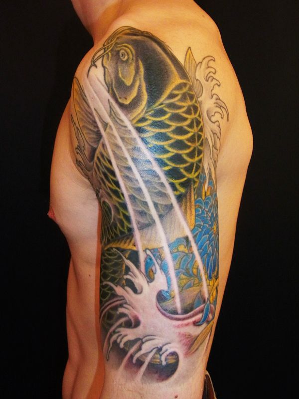 腕,鯉,のぼり鯉,牡丹,花タトゥー/刺青デザイン画像