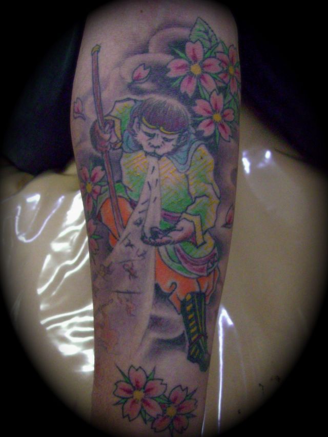 猿,桜,腕,動物,花タトゥー/刺青デザイン画像