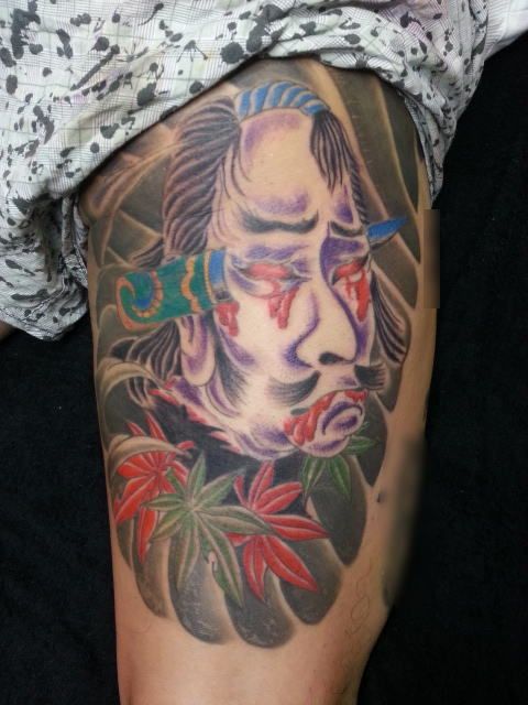 生首,カラー,紅葉タトゥー/刺青デザイン画像